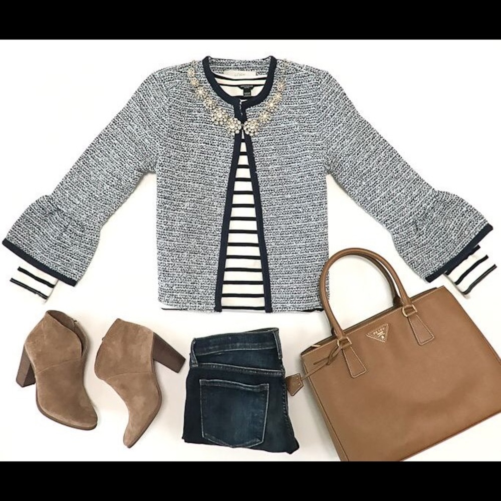 Loft Navy Cream Tweed Boucle Jacket - Picture 4 of 6